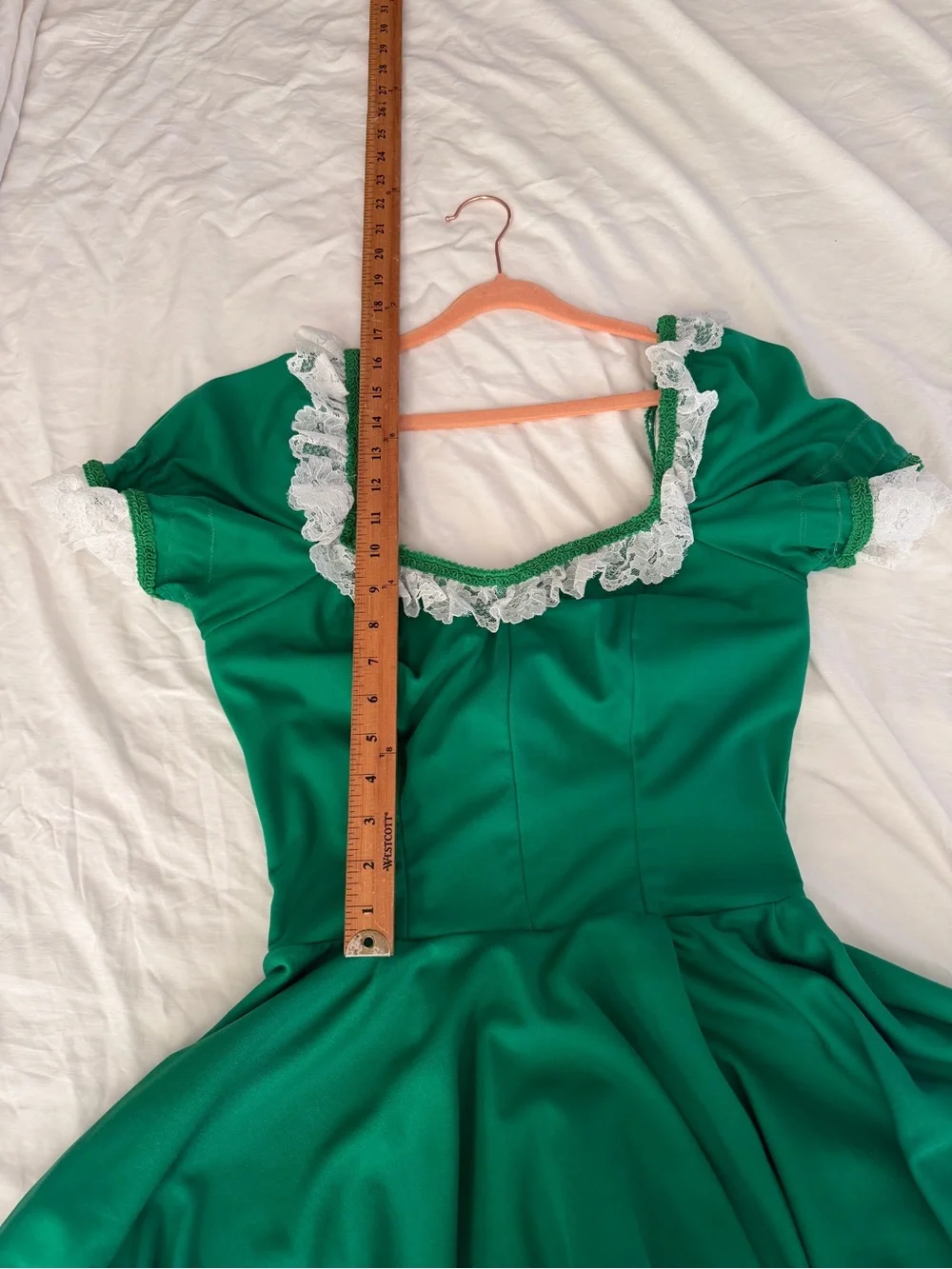 Vintage Green Kids Costume Dress with White Lace